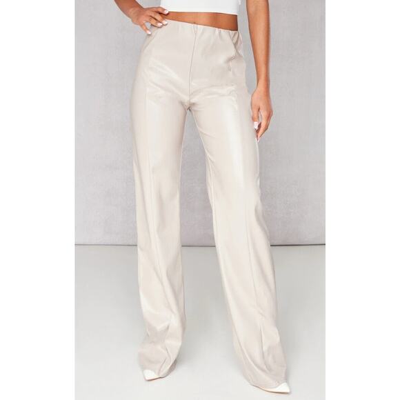 PrettyLittleThing Trouser Womens 6 Stone Faux Leather Seam Detail Straight Leg - Picture 14 of 16
